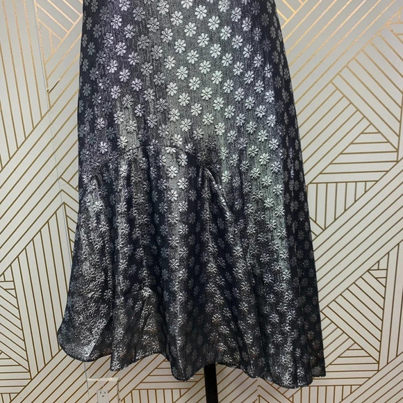 Dodo Bar Or Kathy Lurex Metallic Floral Tiered A-Line Skirt Silver Size US 4/6 - Picture 5 of 12